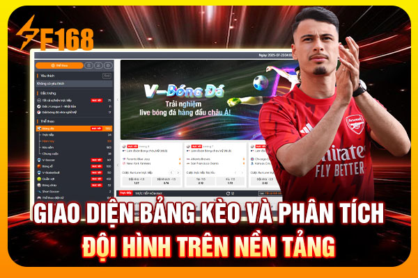 Giao diện bảng kèo và phân tích đội hình trên nền tảng